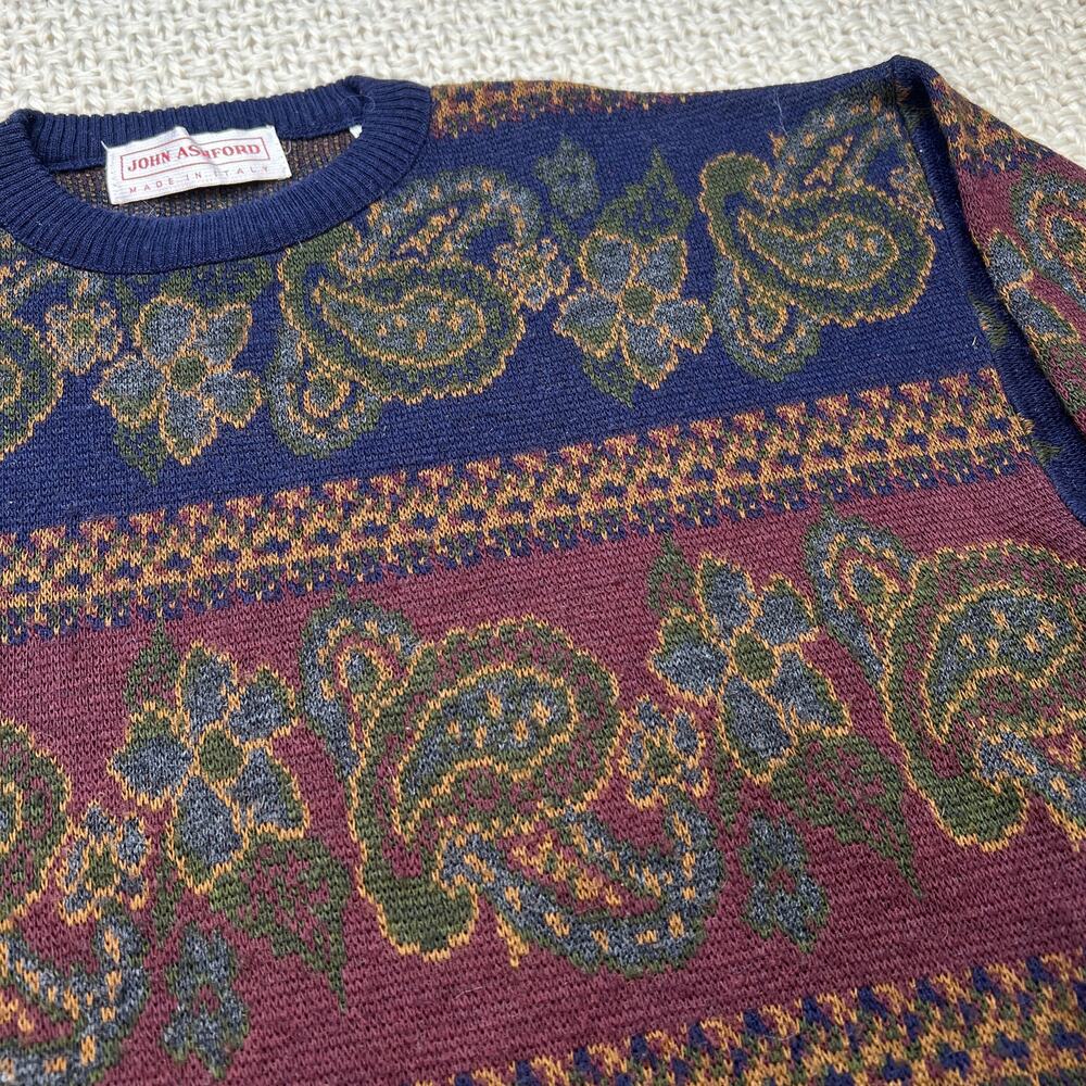 Vintage Paisley Wool Acrylic Blend Italian Grandpa Sweater John Ashford - Medium - Picture 3 of 6